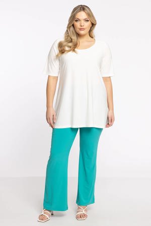 high waist bootcut broek DOLCE van travelstof turquoise