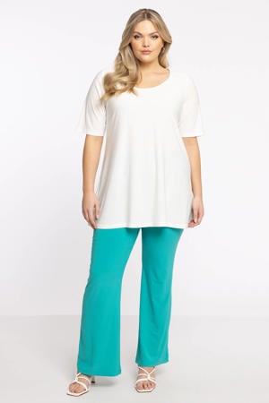 high waist bootcut broek DOLCE van travelstof turquoise