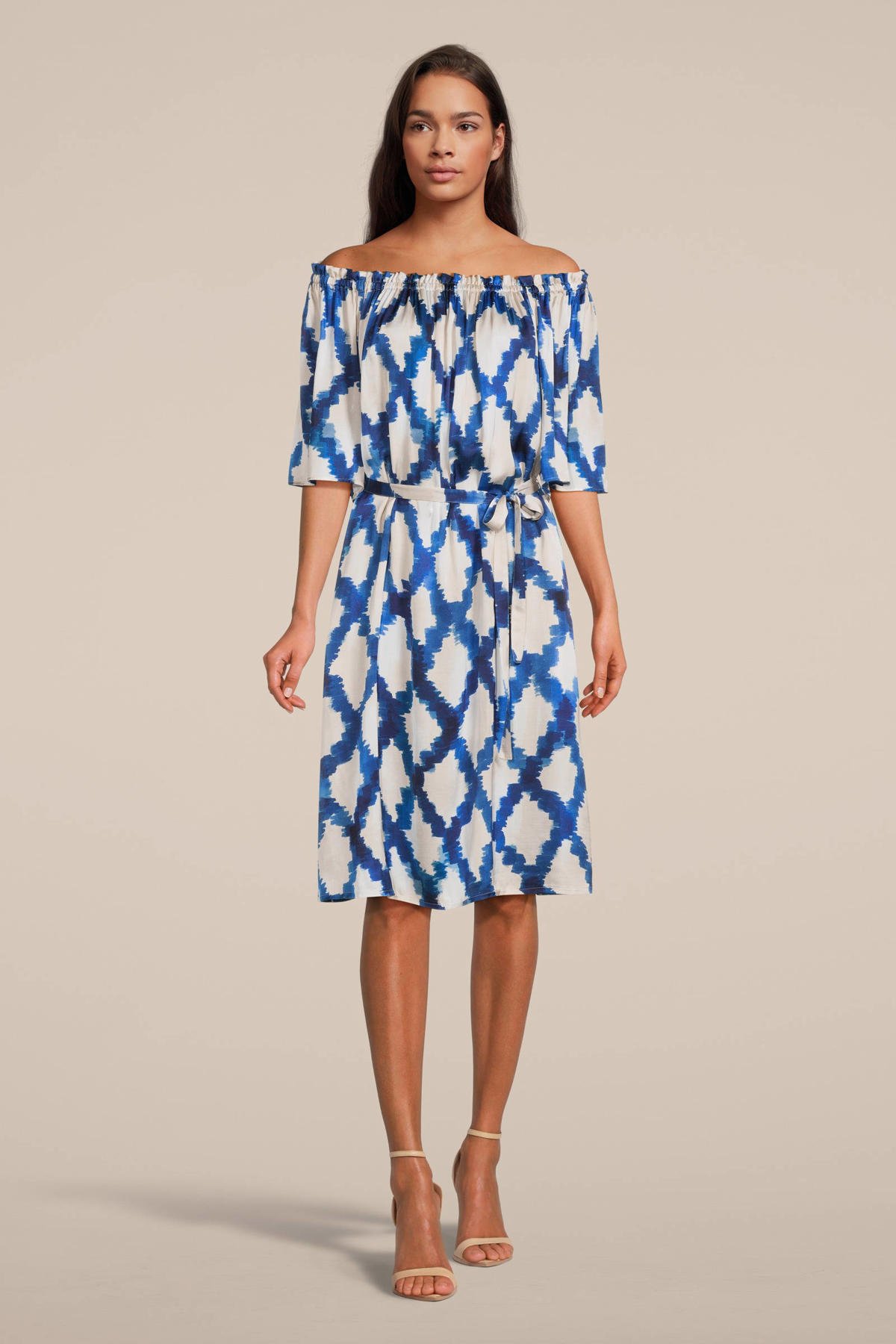zebra bericht fusie Summum Woman off shoulder jurk met all over print wit/blauw | wehkamp