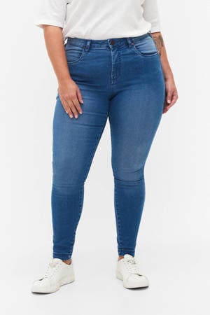 high waist slim fit jeans AMY medium blue denim