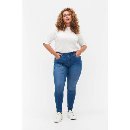 Zizzi high waist slim fit jeans AMY medium blue denim afbeelding