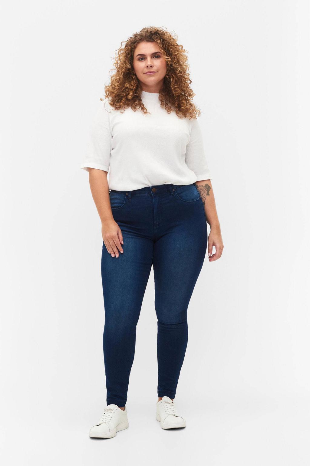 Zizzi high waist slim fit jeans AMY dark blue denim