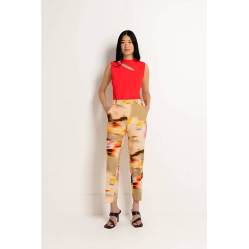 Claudia Sträter cropped straight fit pantalon met all over print beige/oranje/groen