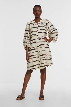 A-lijn jurk Florella  met all over print ecru/bruin