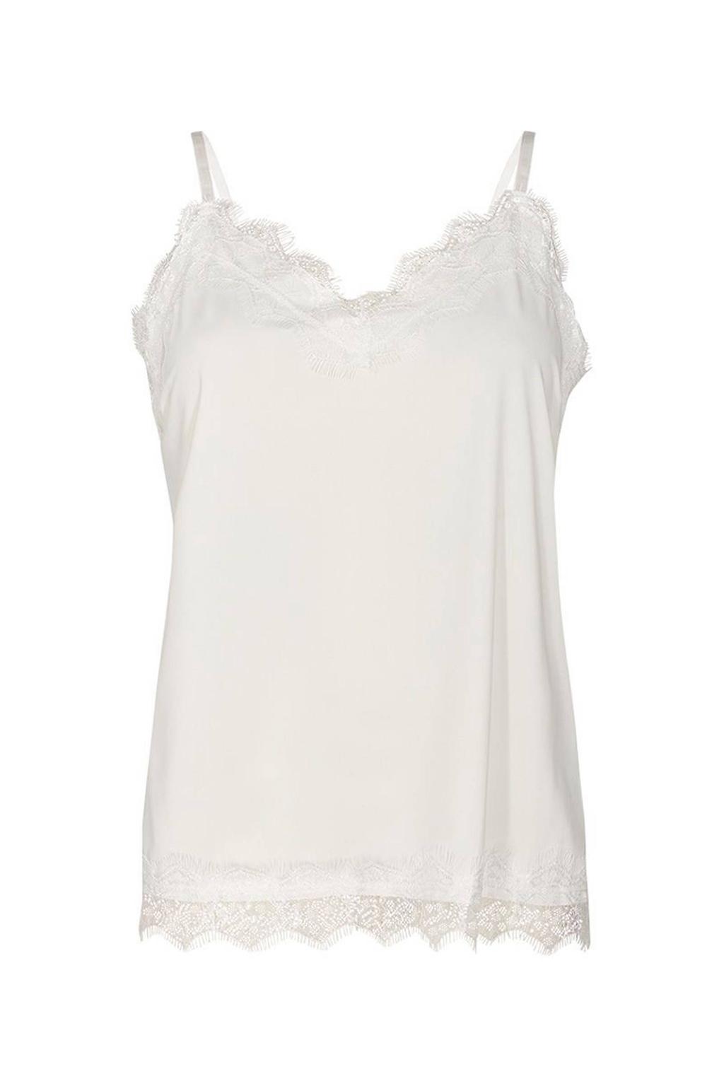 Witte dames FREEQUENT spaghettitop FQBICCO van polyester met effen, spaghettibandjes, V-hals en kant