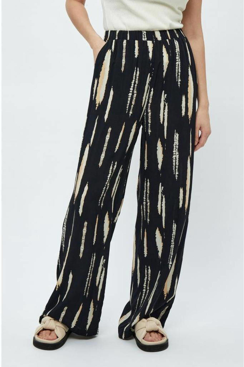 Peppercorn high waist loose fit broek Nalia met all over print zwart