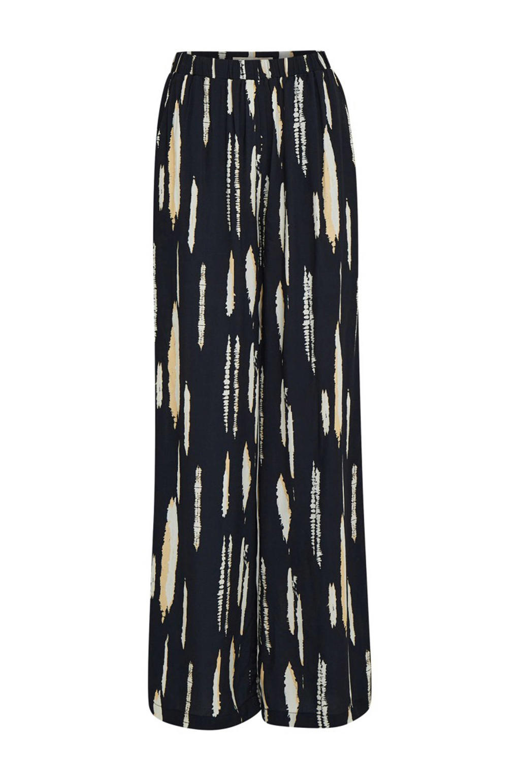 Peppercorn high waist loose fit broek Nalia met all over print zwart