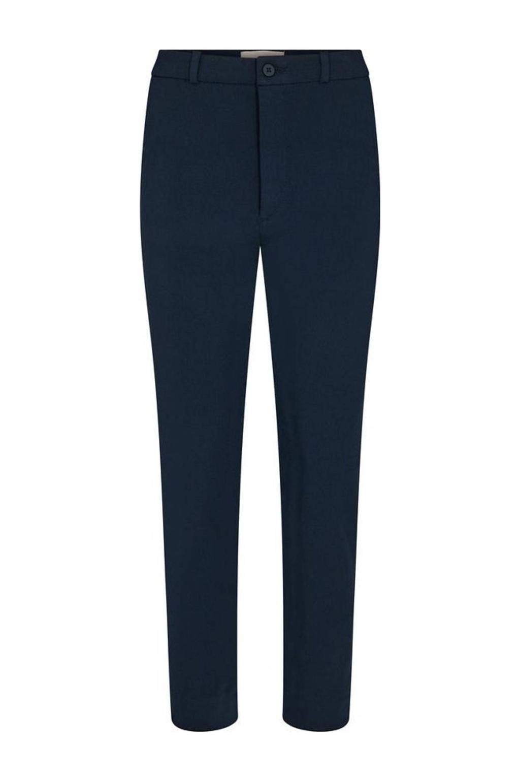 Donkerblauwe dames FREEQUENT straight fit chino van viscose met slim fit, regular waist en effen