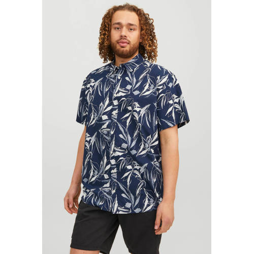 JACK & JONES PLUS SIZE regular fit overhemd JORCRAYON Plus Size met all over print donkerblauw