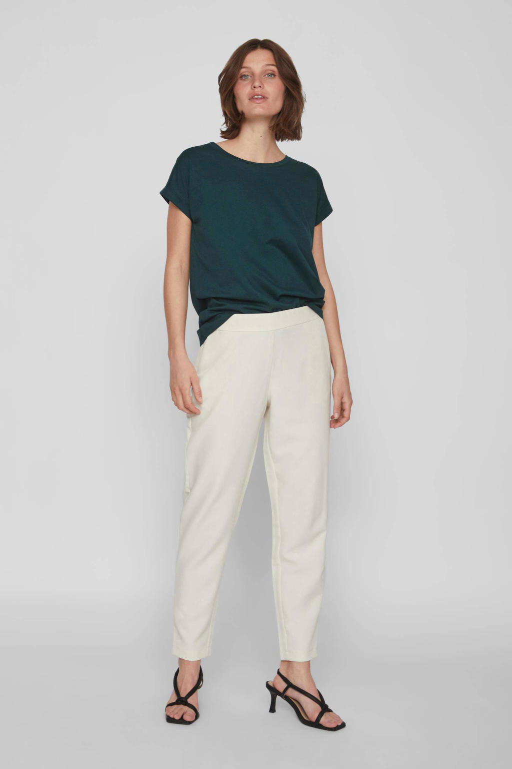 Donkergroene dames VILA T-shirt katoen met korte mouwen en ronde hals