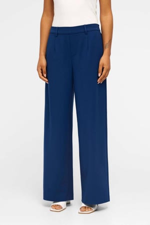 wide leg pantalon OBJLISA van gerecycled polyester donkerblauw