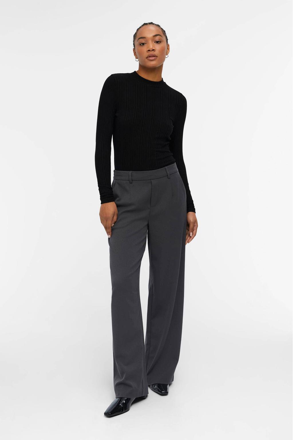 OBJECT wide leg pantalon OBJLISA grijs