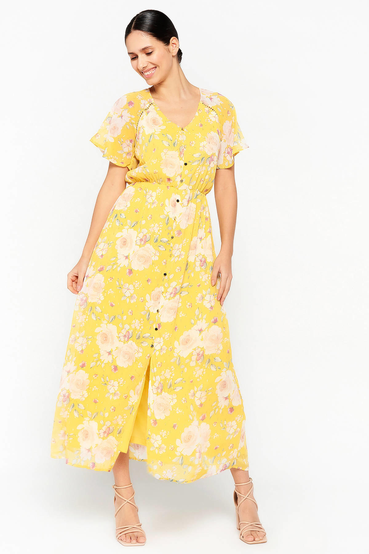 Neerduwen Onzorgvuldigheid financieel LOLALIZA gebloemde maxi jurk geel | wehkamp
