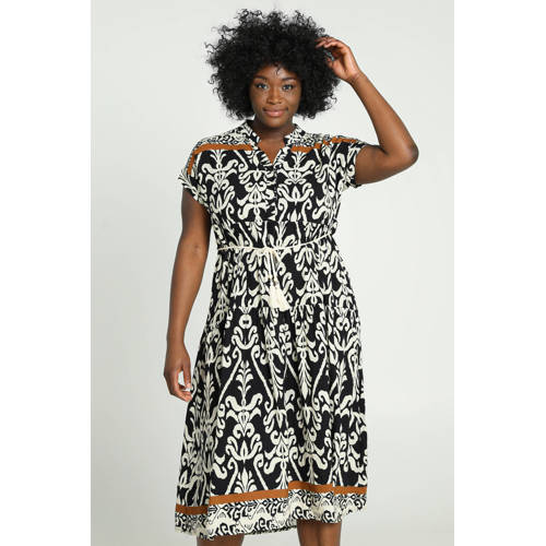 Paprika jurk met all over print zwart ecru