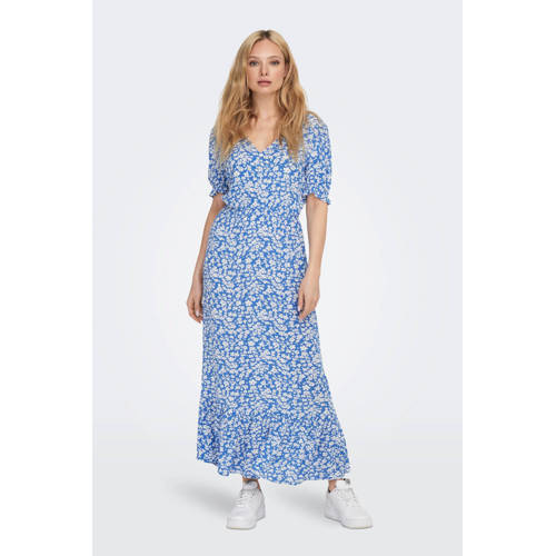ONLY gebloemde maxi jurk ONLCHIANTI blauw/wit afbeelding