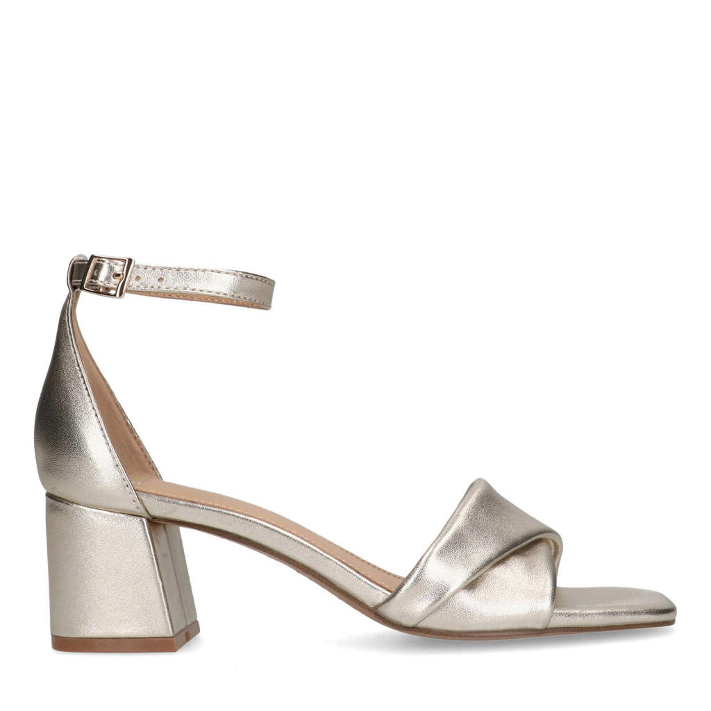 Gouden dames Manfield leren sandalettes met blokhak en effen