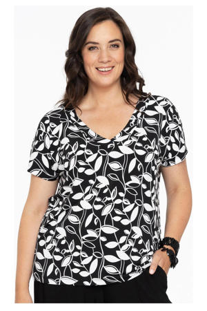 top DOLCE van travelstof met all over print zwart/wit