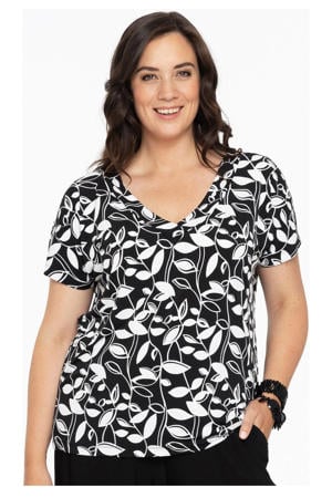 top DOLCE van travelstof met all over print zwart/wit