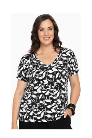 top DOLCE van travelstof met all over print zwart/wit