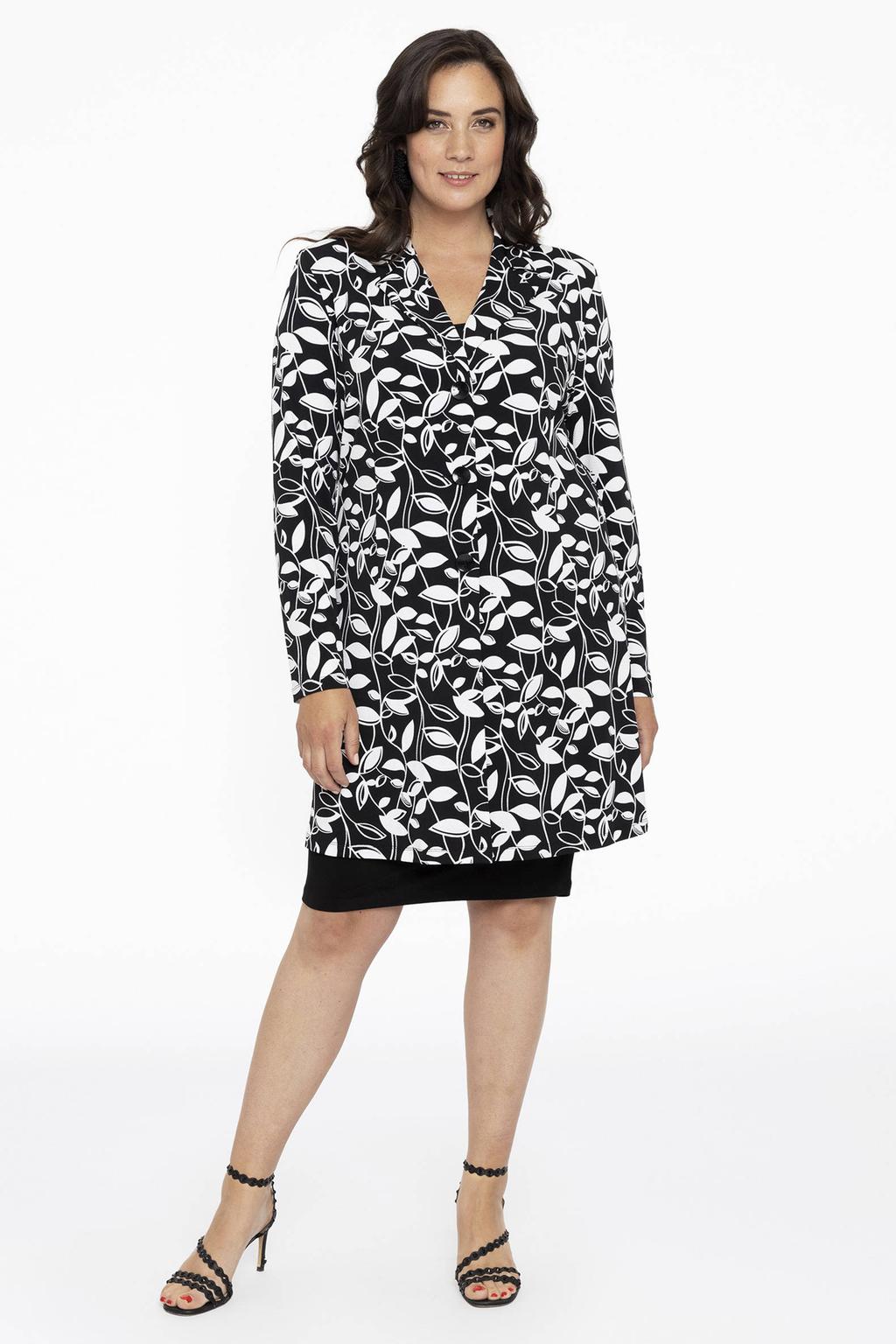 YOEK bladprint blazer DOLCE van travelstof zwart/wit