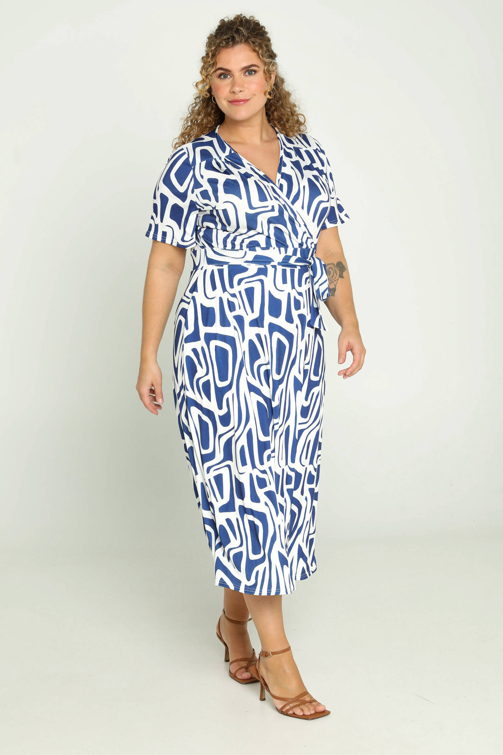 PROMISS jurk met all over print wit blauw wehkamp