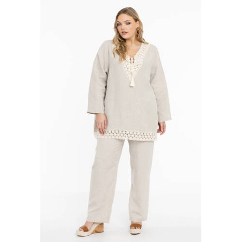YOEK linnen loose fit broek lichtbruin afbeelding