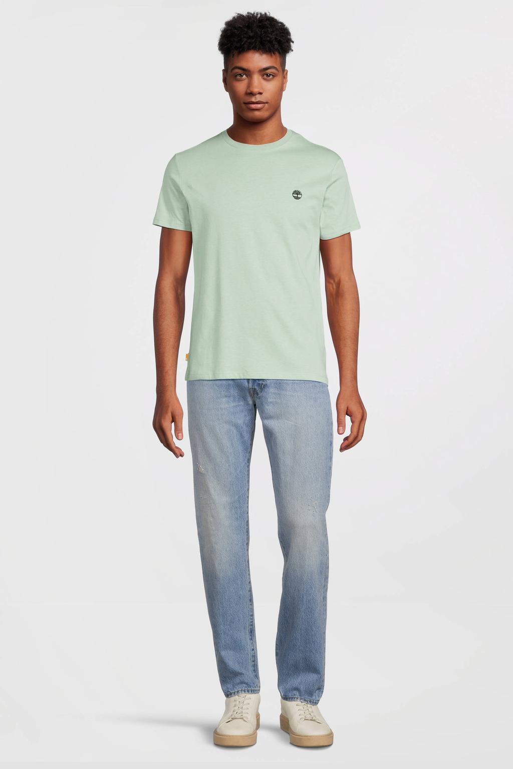 Lichtgroene heren Timberland slim fit T-shirt van biologisch katoen met korte mouwen en ronde hals