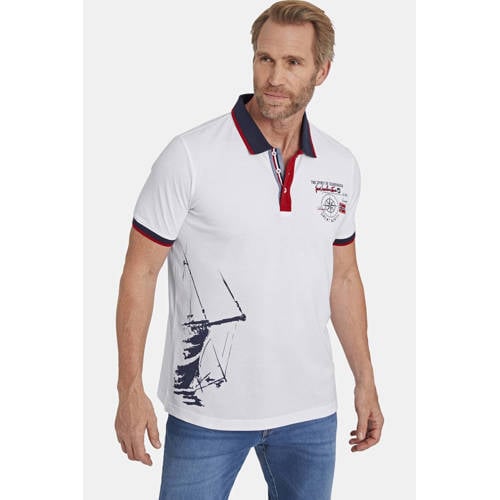Jan Vanderstorm regular fit polo DILAN Plus Size met printopdruk wit afbeelding