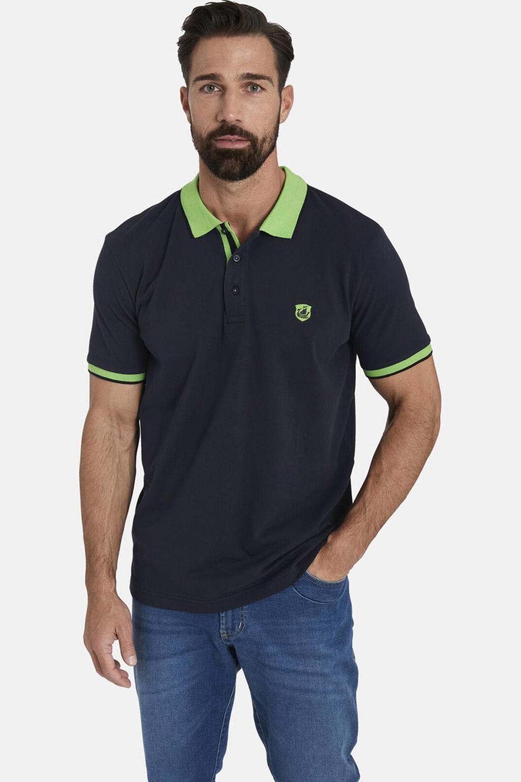 Jan Vanderstorm regular fit polo LAVRANS Plus Size zwart