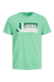 thumbnail: Groene heren JACK & JONES CORE regular fit T-shirt van katoen met printopdruk, korte mouwen en ronde hals