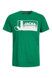 thumbnail: Groene heren JACK & JONES CORE regular fit T-shirt van katoen met printopdruk, korte mouwen en ronde hals