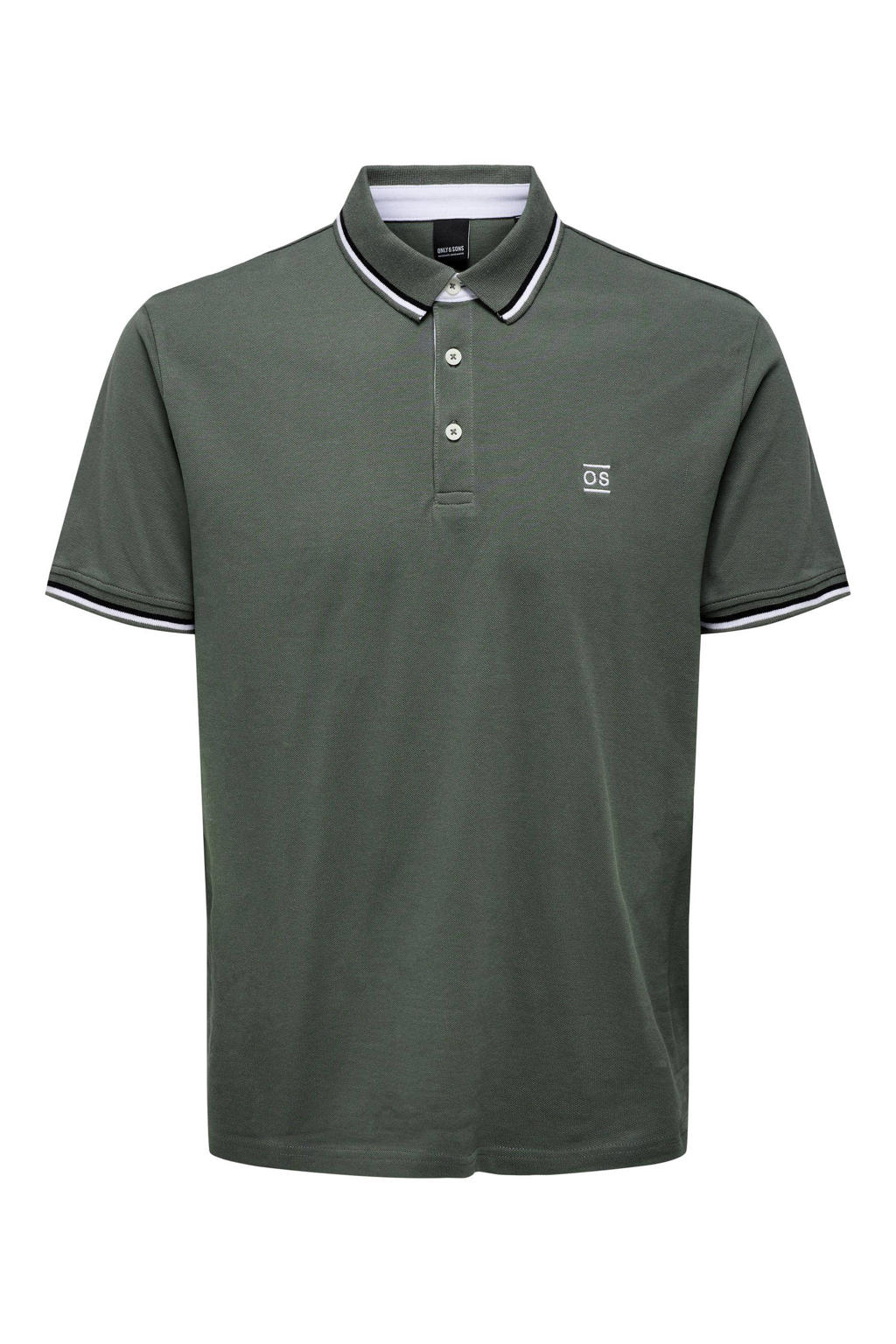 Groene heren ONLY & SONS slim fit polo van katoen met logo dessin, korte mouwen en klassieke kraag