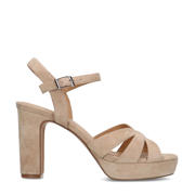 thumbnail: Beige dames Manfield suède sandalettes met blokhak en effen