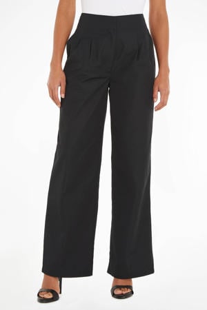 high waist wide leg pantalon van gerecycled polyester zwart