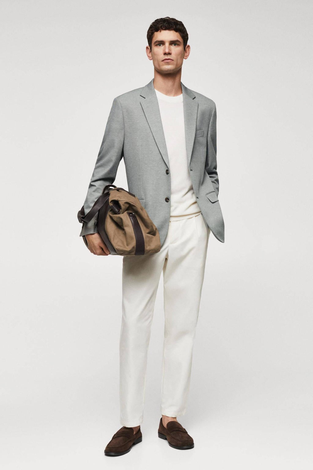 Grijze heren Mango Man slim fit colbert van polyester met reverskraag