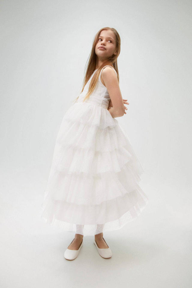 Zeug deugd Inzet Mango Kids A-lijn jurk met stippen wit | wehkamp