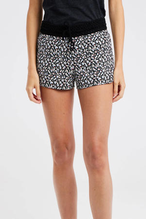 gebloemde straight fit short PRTFLOWERY zwart/ecru/lichtblauw
