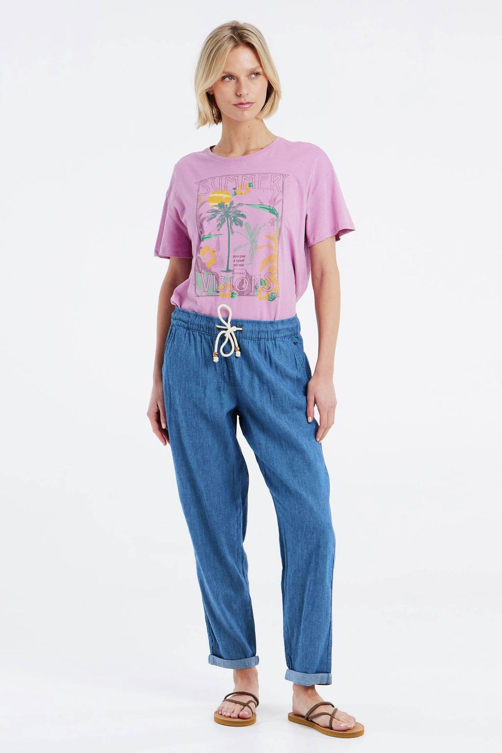 Medium blue denim dames Protest cropped boyfriend broek PRTFOSTER van katoen met loose fit, regular waist en effen