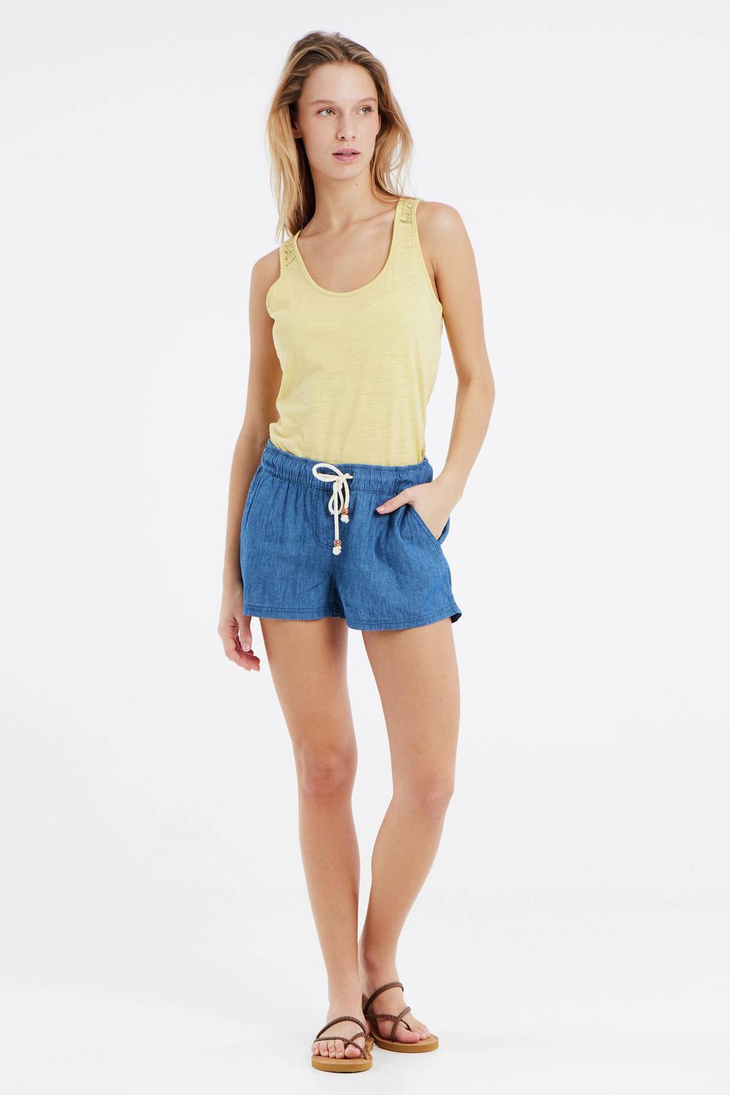 Blauwe dames Protest straight fit short van katoen met regular waist, elastische tailleband met koord en effen