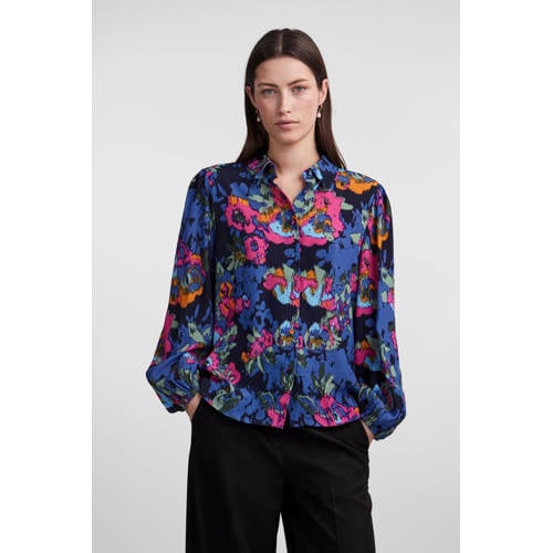 Y.A.S blouse YASFIMA met all over print zwart, roze, blauw