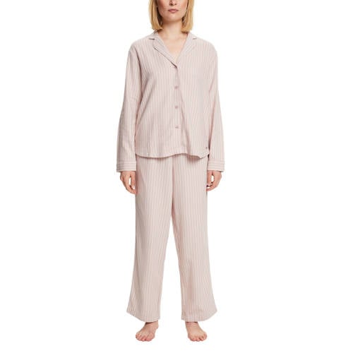 ESPRIT Women Bodywear flanellen pyjama lichtroze/wit