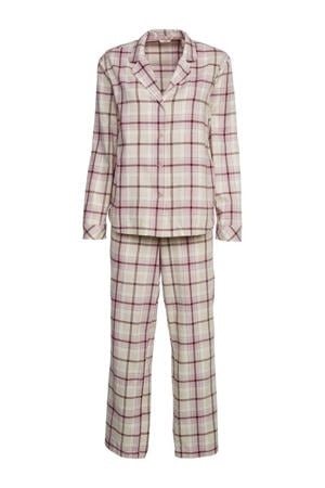flanellen pyjama ecru/roze/donkerrood