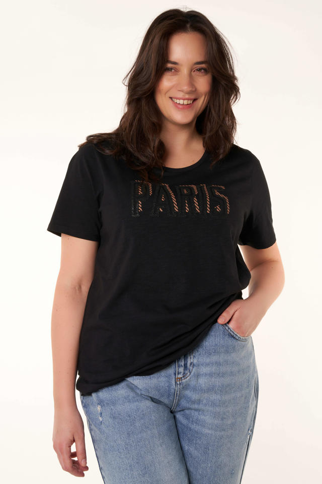 Eervol buste salaris MS Mode T-shirt met tekst zwart | wehkamp