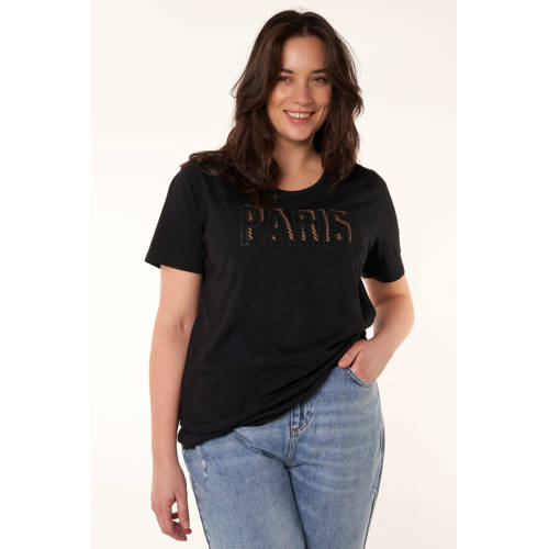 MS Mode T-shirt met tekst zwart