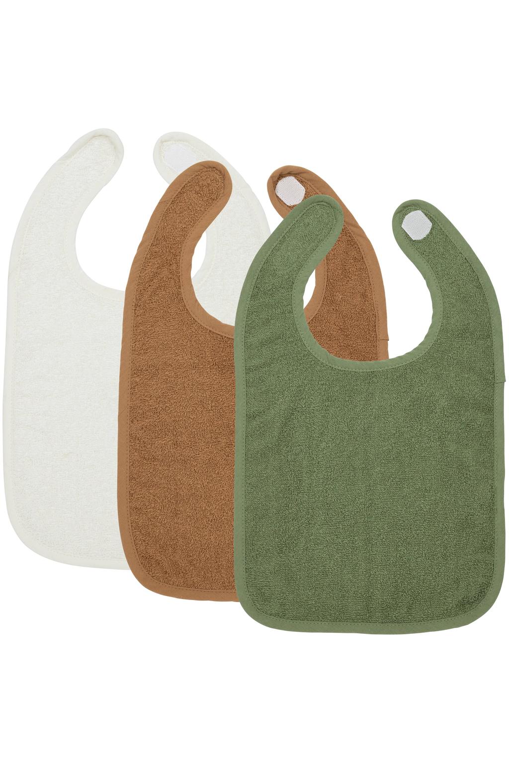 Meyco basic badstof slab met klittenband - Offwhite/Toffee/Forest Green (set van 3)