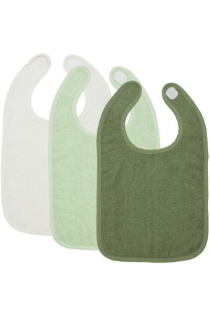 basic badstof slab met klittenband - Offwhite/Soft Green/Forest Green (set van 3)