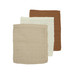 hydrofiele washandjes 20x17cm - set van 3 Uni - Offwhite/Sand/Toffee