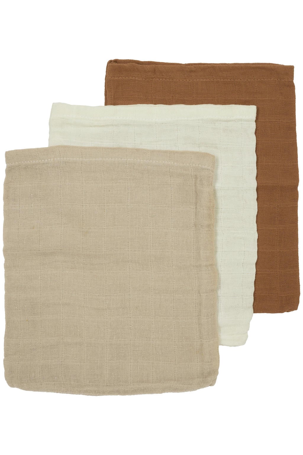 Meyco hydrofiele washandjes 20x17cm - Uni - Offwhite/Sand/Toffee (set van 3)