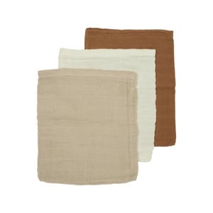 hydrofiele washandjes 20x17cm - Uni - Offwhite/Sand/Toffee (set van 3)