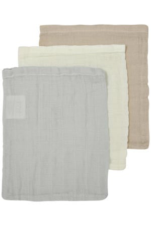 hydrofiele washandjes 20x17cm - Uni - Offwhite/Light Grey/Sand (set van 3)